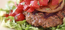 Tex-Mex Burgers with Charred Onion, Salsa and Avocado