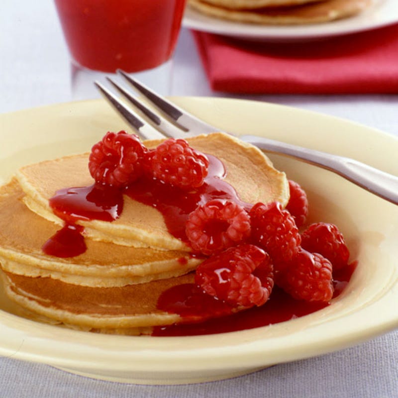 Photo of Silver dollar pancakes with warm raspberry sauce by WW