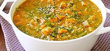 Gingered red lentil, brown rice, and sweet potato stew