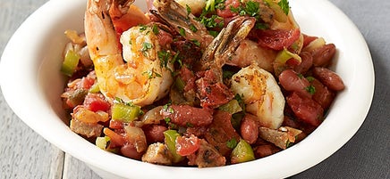 Gumbo très épicé aux crevettes, aux haricots rouges et à l’andouille