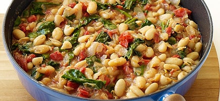 White Bean Stew with Spinach, Tomatoes, and Roasted Peppers