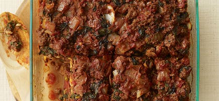 Beef and Spinach Matzo Pie