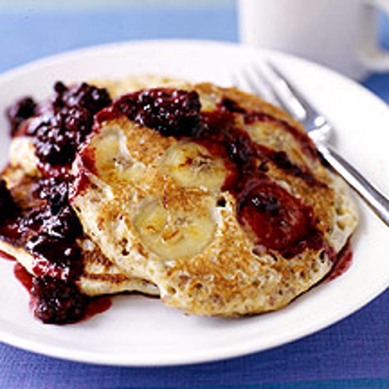 Photo of Whole-grain banana pancakes with blackberry syrup by WW