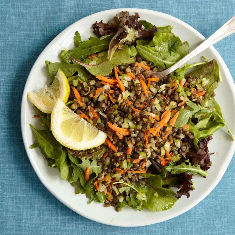 Warm Lentil Salad over Mixed Greens