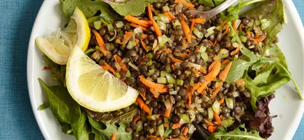 Warm Lentil Salad over Mixed Greens