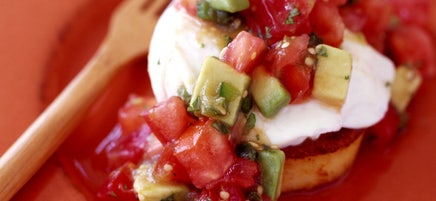 Mexican Poached Eggs over Polenta with Tomatillo-Avocado Salsa