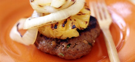 Grilled Asian Burgers with Onion and Pineapple