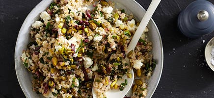 Beet Greens and Bulgur Salad with Feta and Pistachios