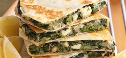 Spinach and feta quesadillas