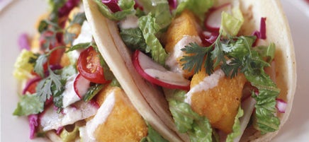Baja-Style Fish Tacos with Salad and Chili-Lime Sauce