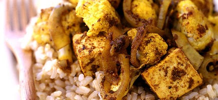 Chou-fleur rôti et tofu au cari
