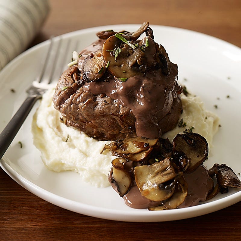 Photo of Pan Seared Filet Mignon with Red Wine Sauce and Celery Root Puree by WW