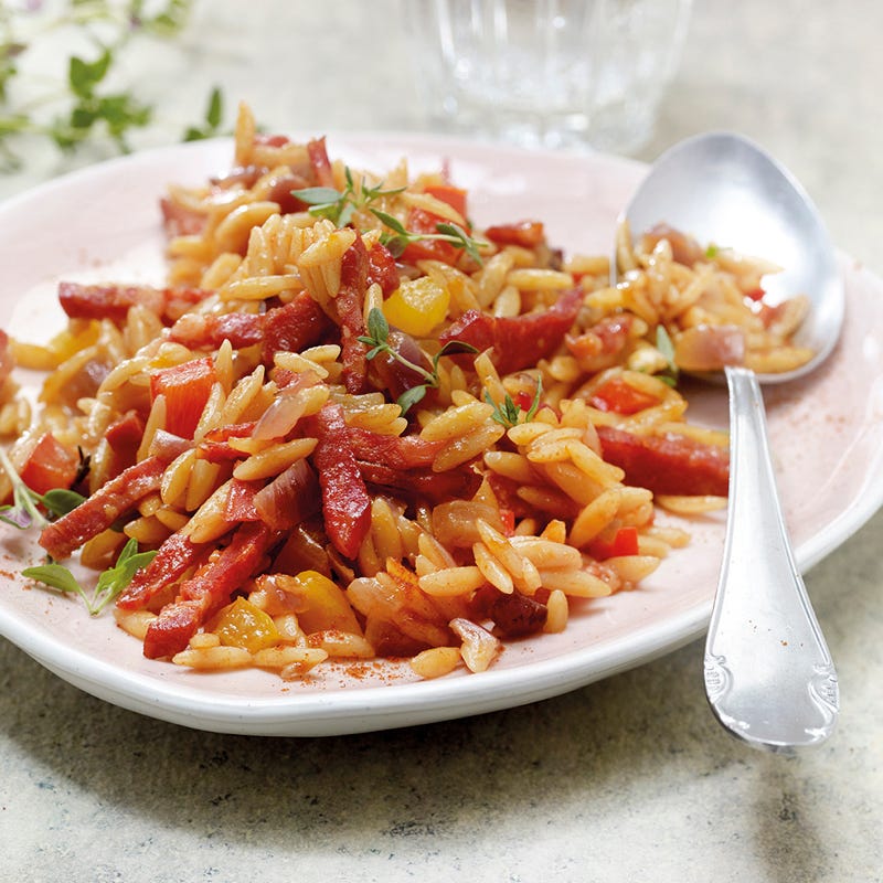 Risoni-Risotto mit Chorizo und Peperoni