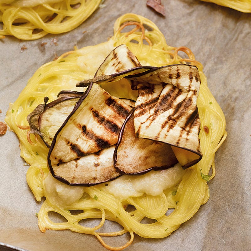 Capellinitaler mit gegrillter Aubergine