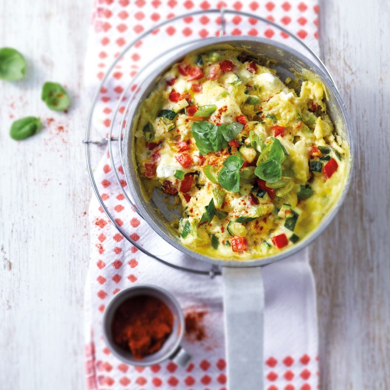 Pikantes Rührei mit Ziegenkäse