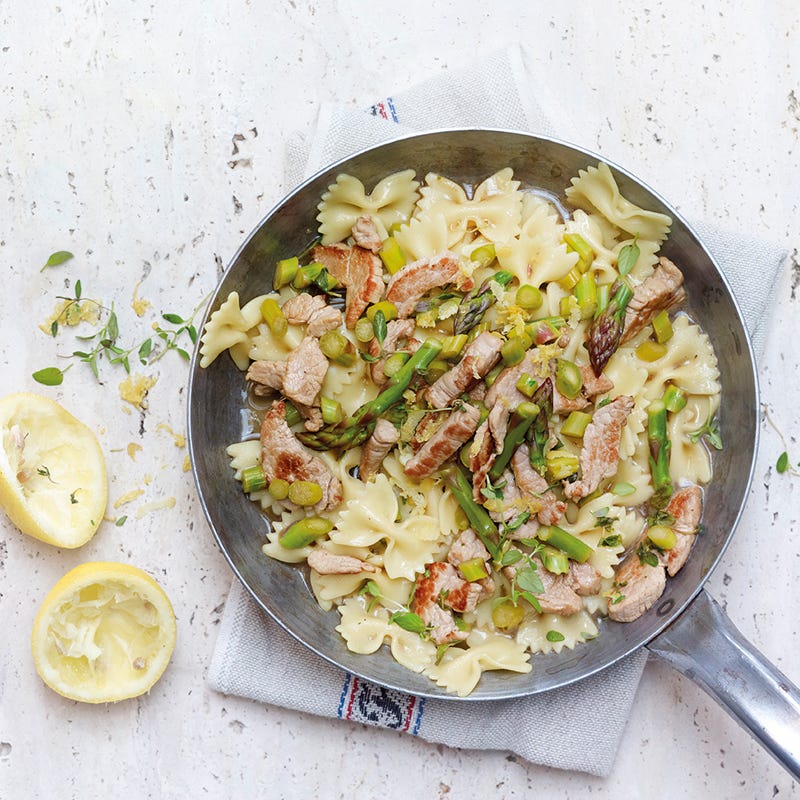 Farfalle mit Schweinsfilet in Zitronen-Spargel-Sauce
