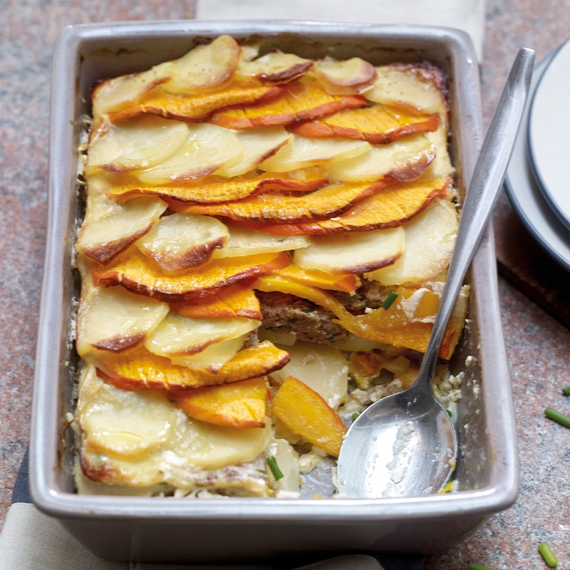 Kürbis-Kartoffel-Gratin mit Trutenhack
