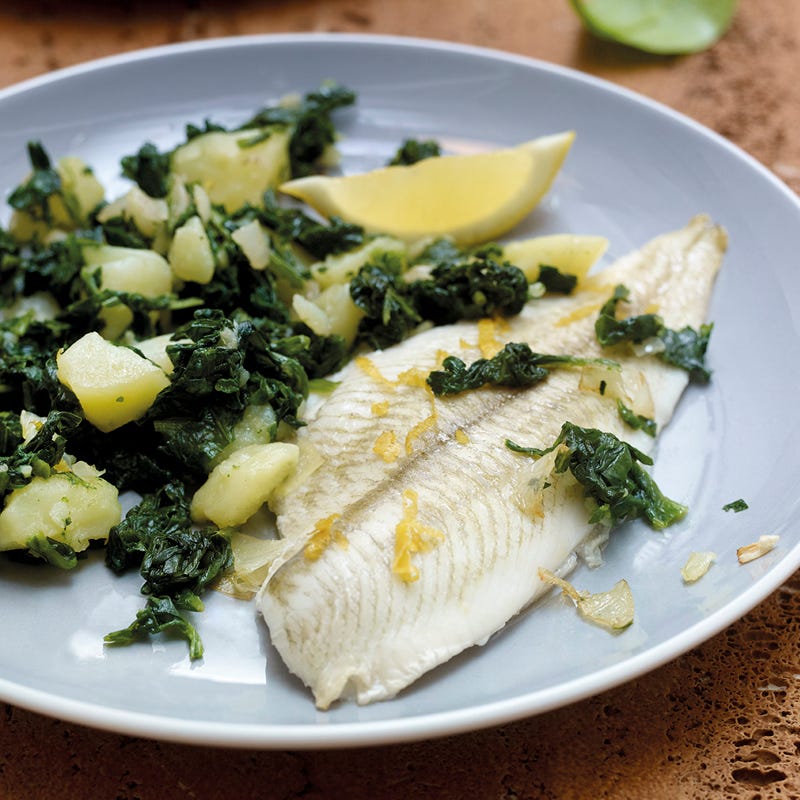 Kartoffelspinat mit Ofenscholle