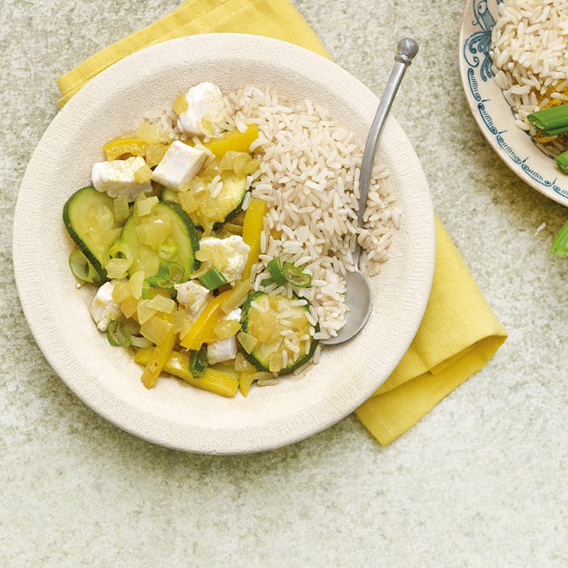 Reis mit Fisch-Gemüse-Curry