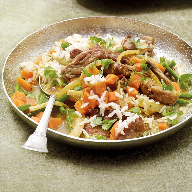 Vollreis mit orientalischem Lammcurry