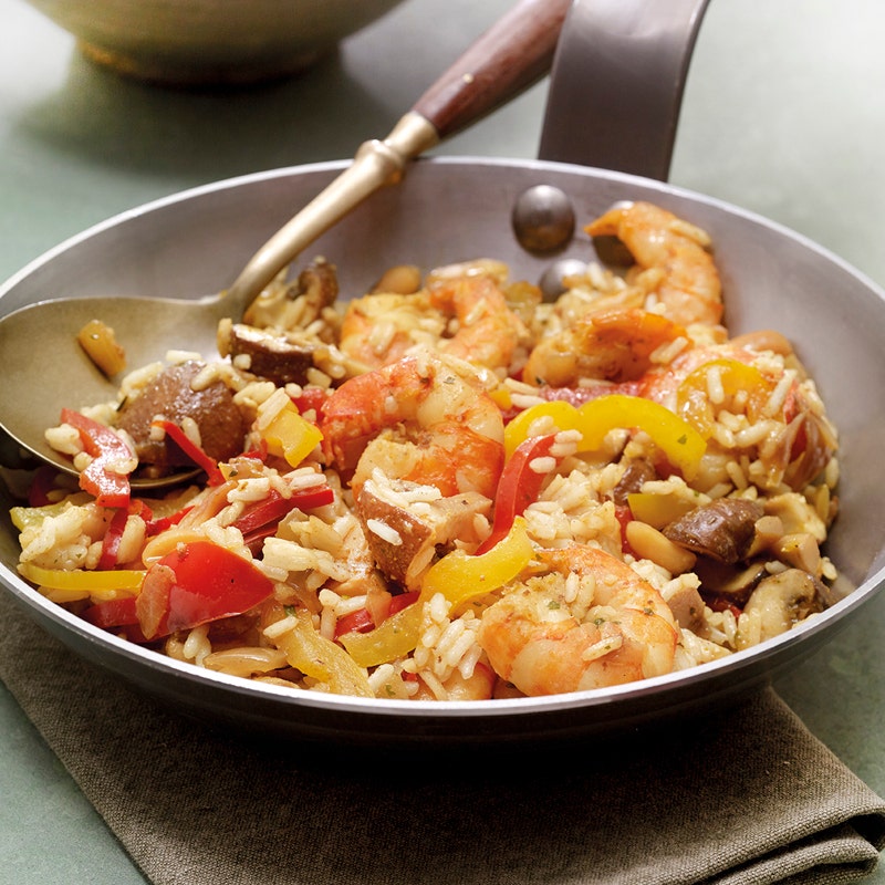 Reis-Erdnuss-Pfanne mit Crevetten