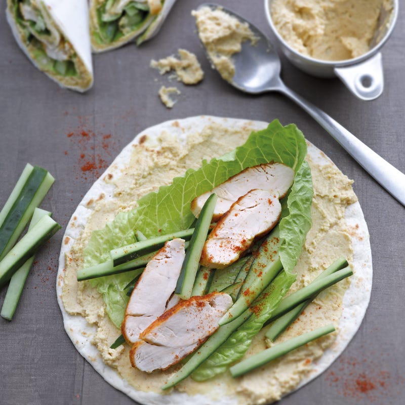 Orientalische Pouletwraps mit Hummus