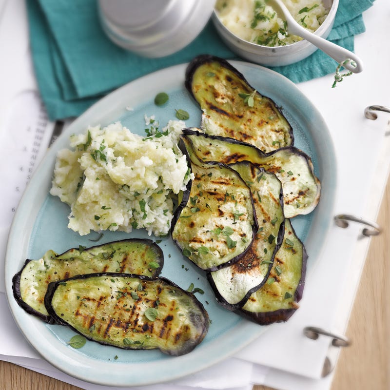 Kartoffel-Blumenkohl-Püree mit gegrillter Aubergine