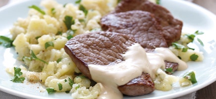 Escalopines de veau à la moutarde et purée de panais