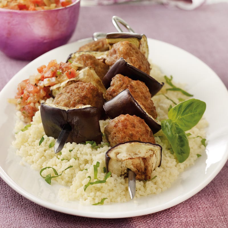 Foto Auberginen-Hackbällchen-Spiesse aus dem Ofen von WW