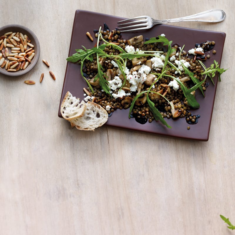 Linsen-Pilz-Salat mit Rucola