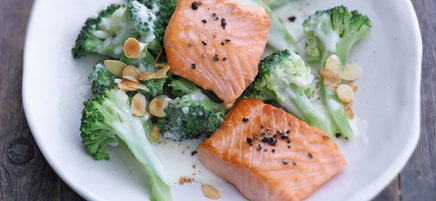 Gebratenes Lachsfilet auf Broccoliragout