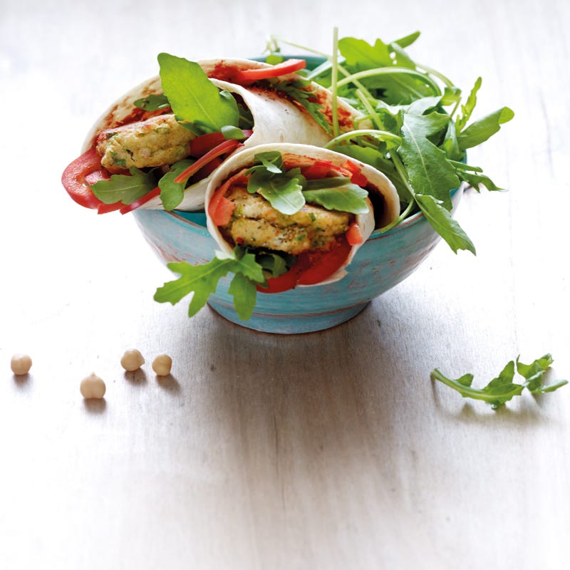 Wrap mit Kichererbsen-Pilz-Talern