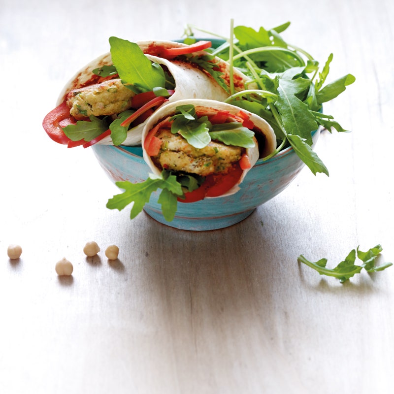 Wrap mit Kichererbsen-Pilz-Talern