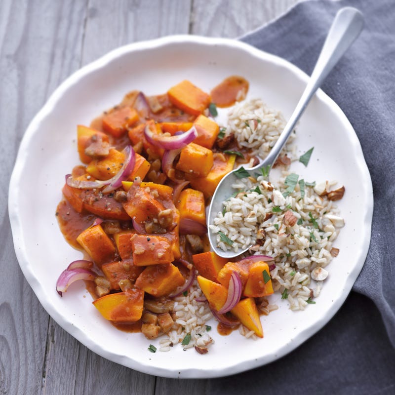 Geschmorter Kürbis mit nussigem Reis