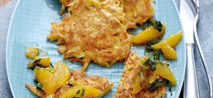 Karotten-Ingwer-Puffer mit Orangenchutney