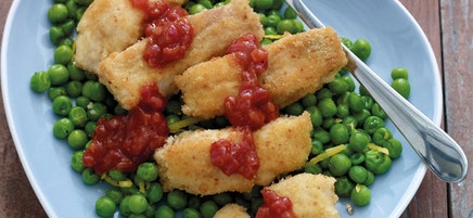 Bâtonnets de poisson et petits pois au citron