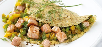 Omelette au saumon et aux poivrons