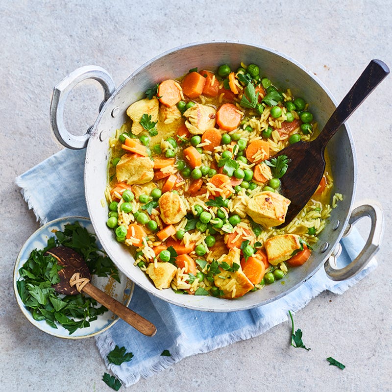 Hähnchen-Curry-Topf mit Reis