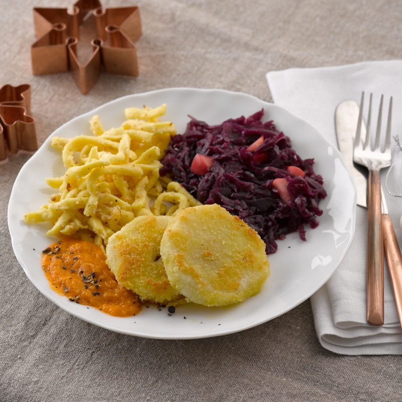 Foto Sellerie-Parmesan-Taler mit Spätzli und Rotkabis von WW