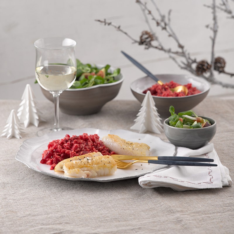 Steinbuttfilet mit Rote-Bete-Risotto und Feldsalat