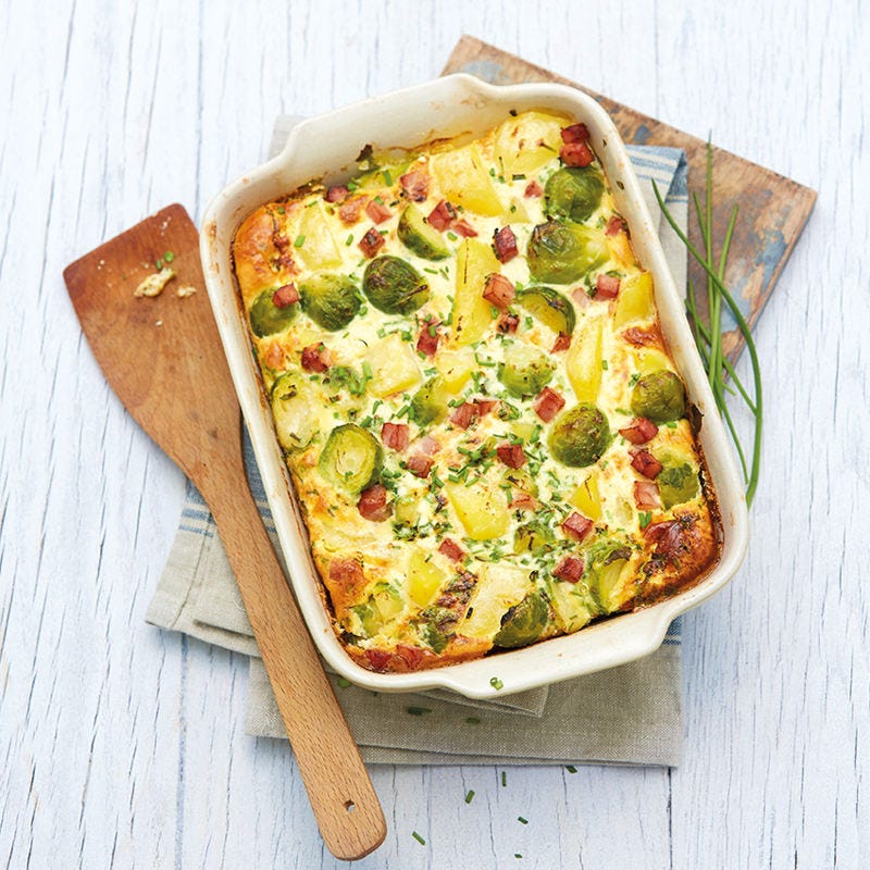 Rosenkohlauflauf mit Schinken