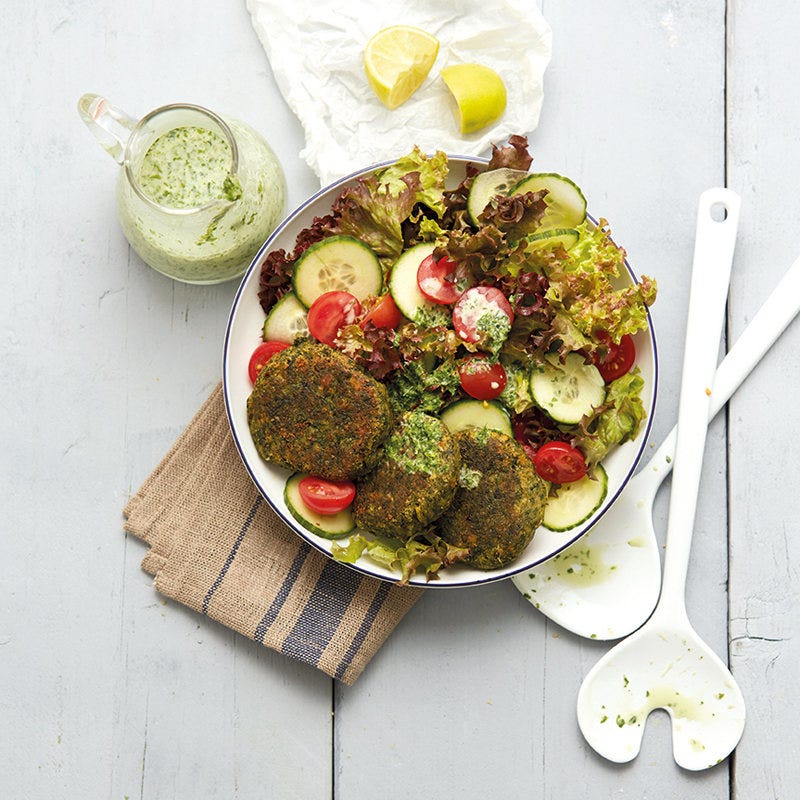 Lollo rosso mit Spinatfalafeln