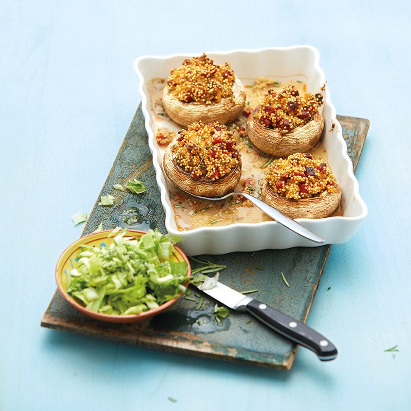 Riesenchampignons mit Hirse-Chorizo-Füllung