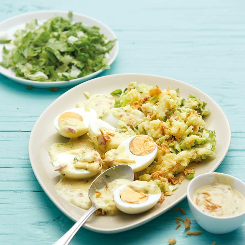 Eier in Senfsauce mit Endivienstampf