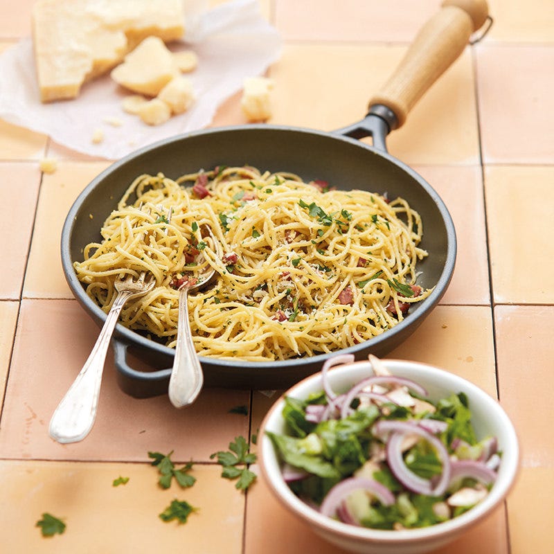 Spaghetti Carbonara mit Salat