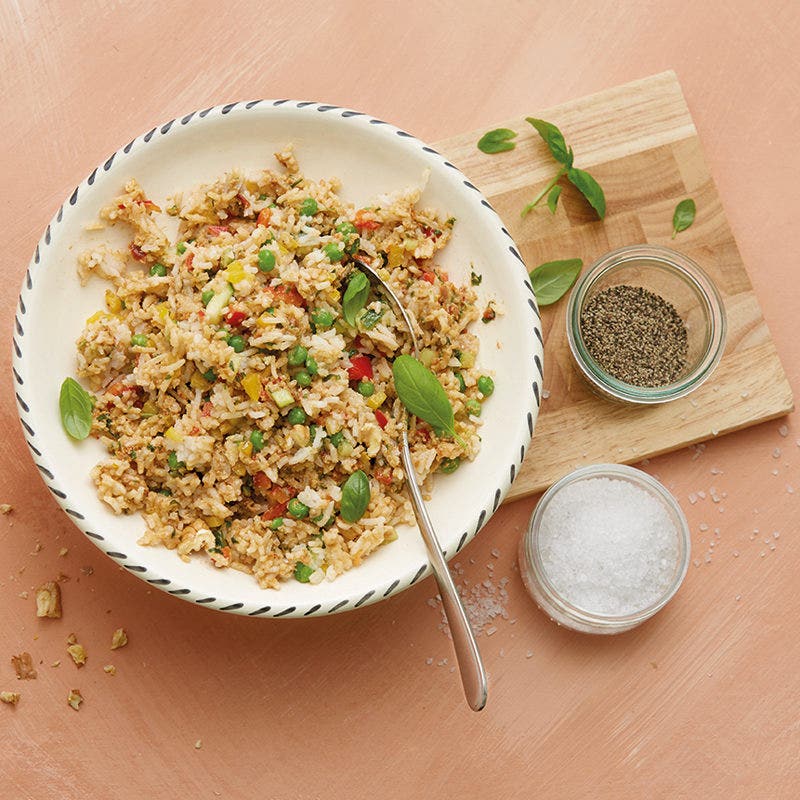 Reissalat mit Baumnuss-Ricotta-Pesto