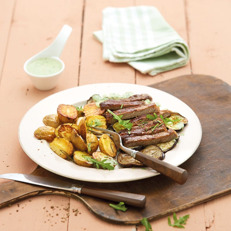 Tagliata mit Auberginen und Rosmarinkartoffeln