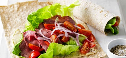 Roast beef and hummus wrap