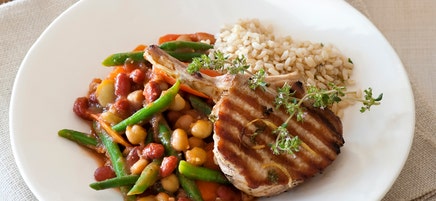 Grilled pork cutlet with five-bean braise