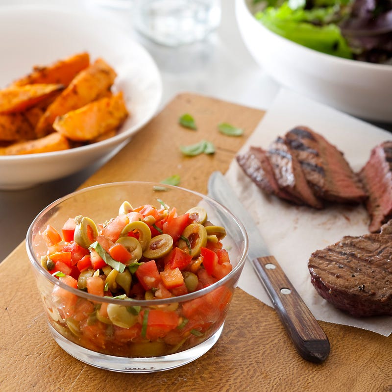 Photo of Beef with olive salsa and wedges by WW